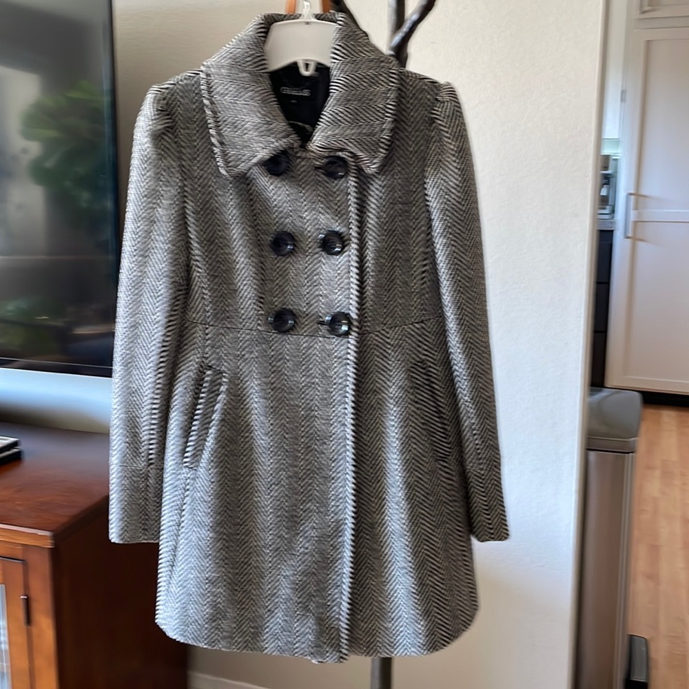 Guess Black & White Wool Blend Coat Womens Medium